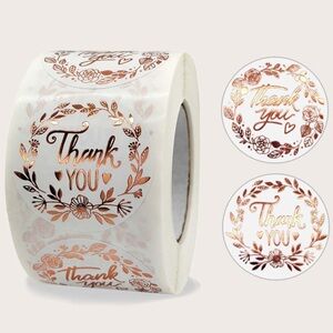 500 Thank You Metallic Rose Gold 1” Stickers - 1 Roll